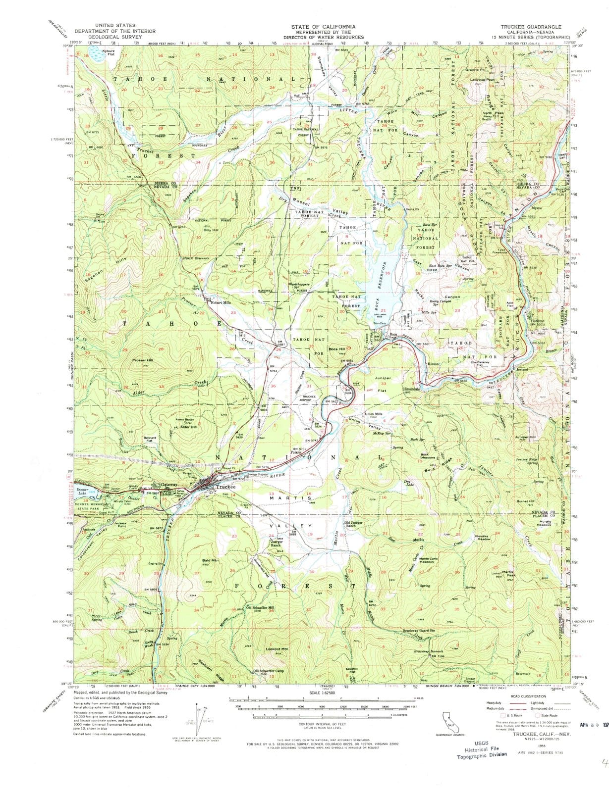 1955 Truckee, CA - California - USGS Topographic Map