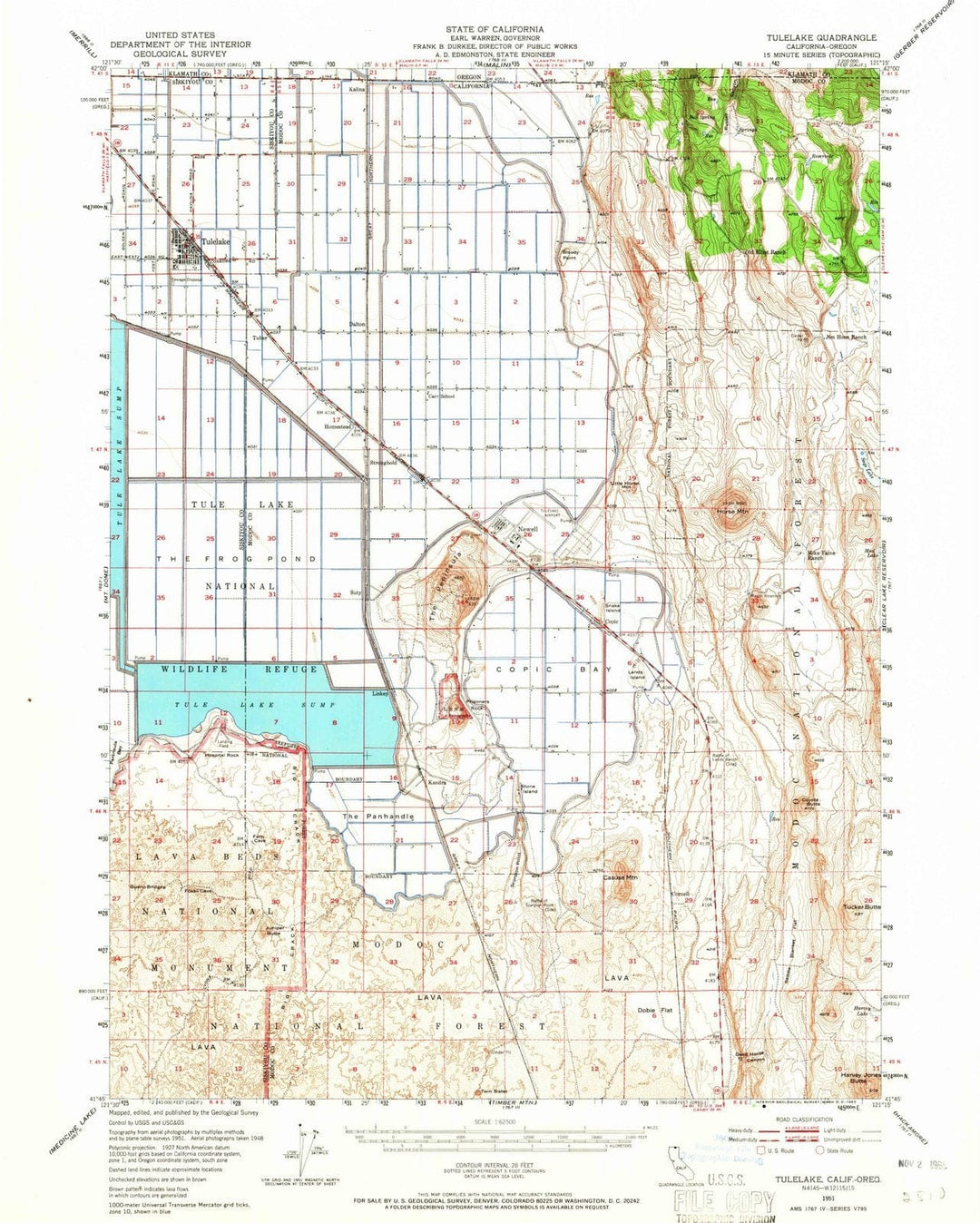 1951 Tulelake, CA - California - USGS Topographic Map
