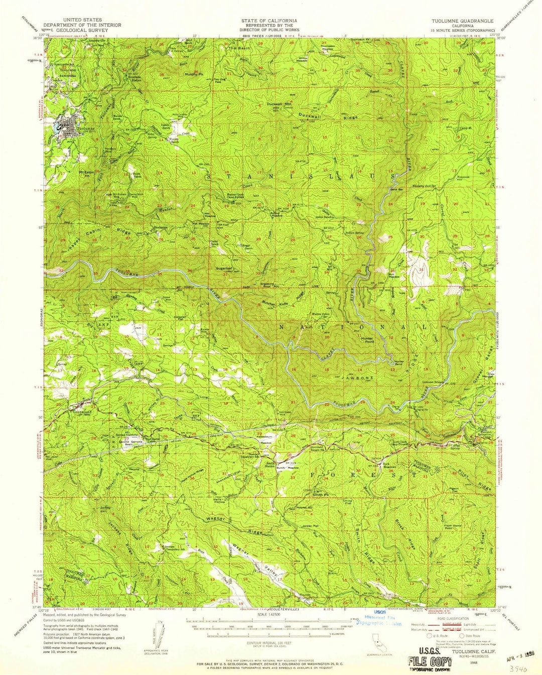 1948 Tuolumne, CA - California - USGS Topographic Map