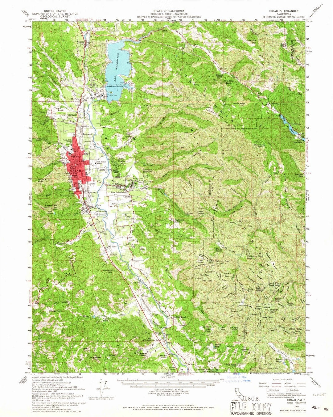 1958 Ukiah, CA - California - USGS Topographic Map