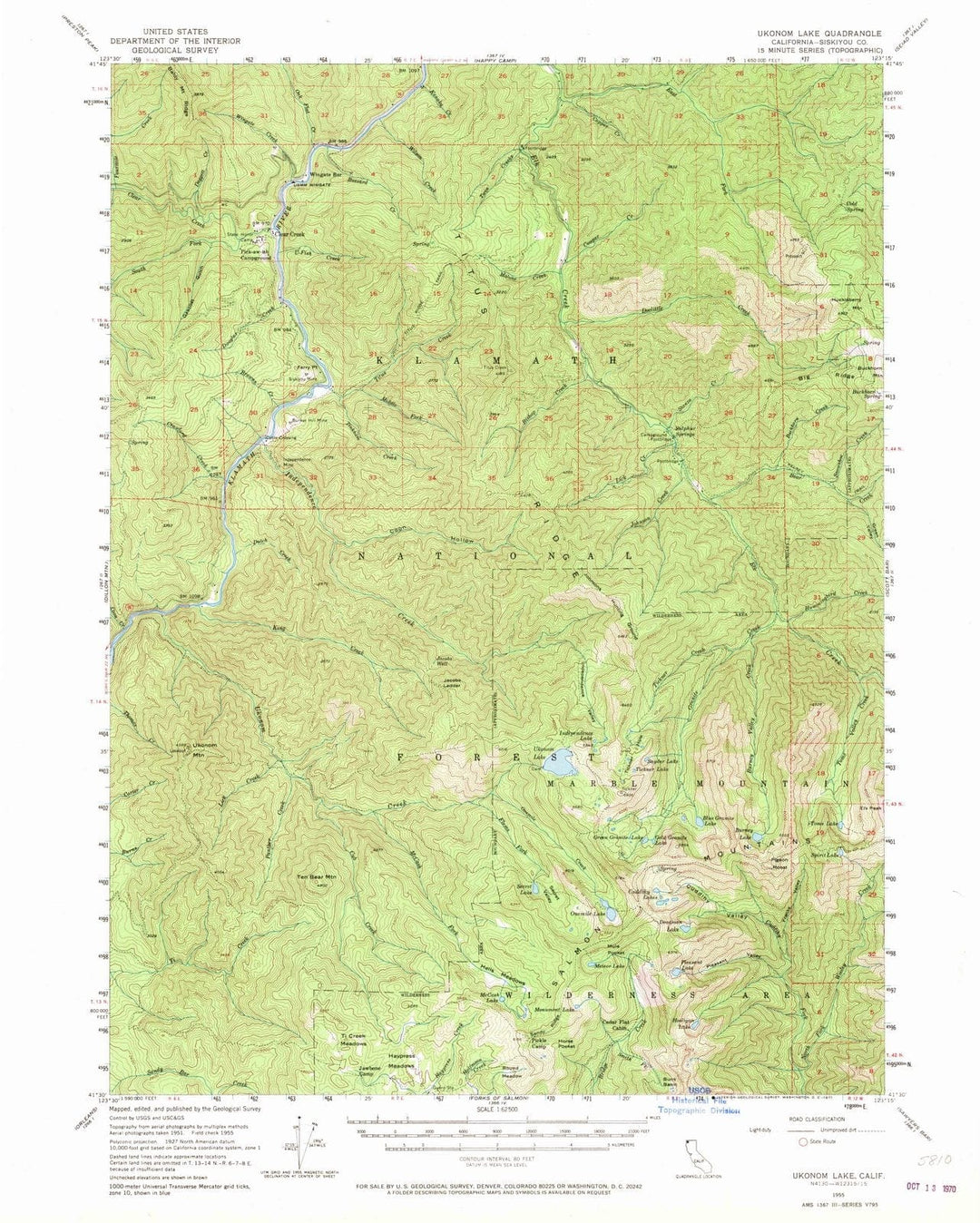 1955 Ukonom Lake, CA - California - USGS Topographic Map