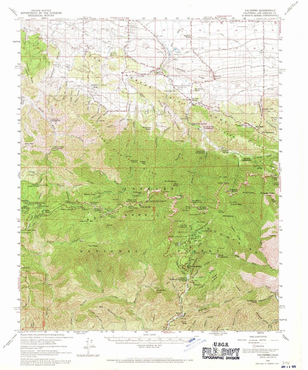 1959 Valyermo, CA - California - USGS Topographic Map