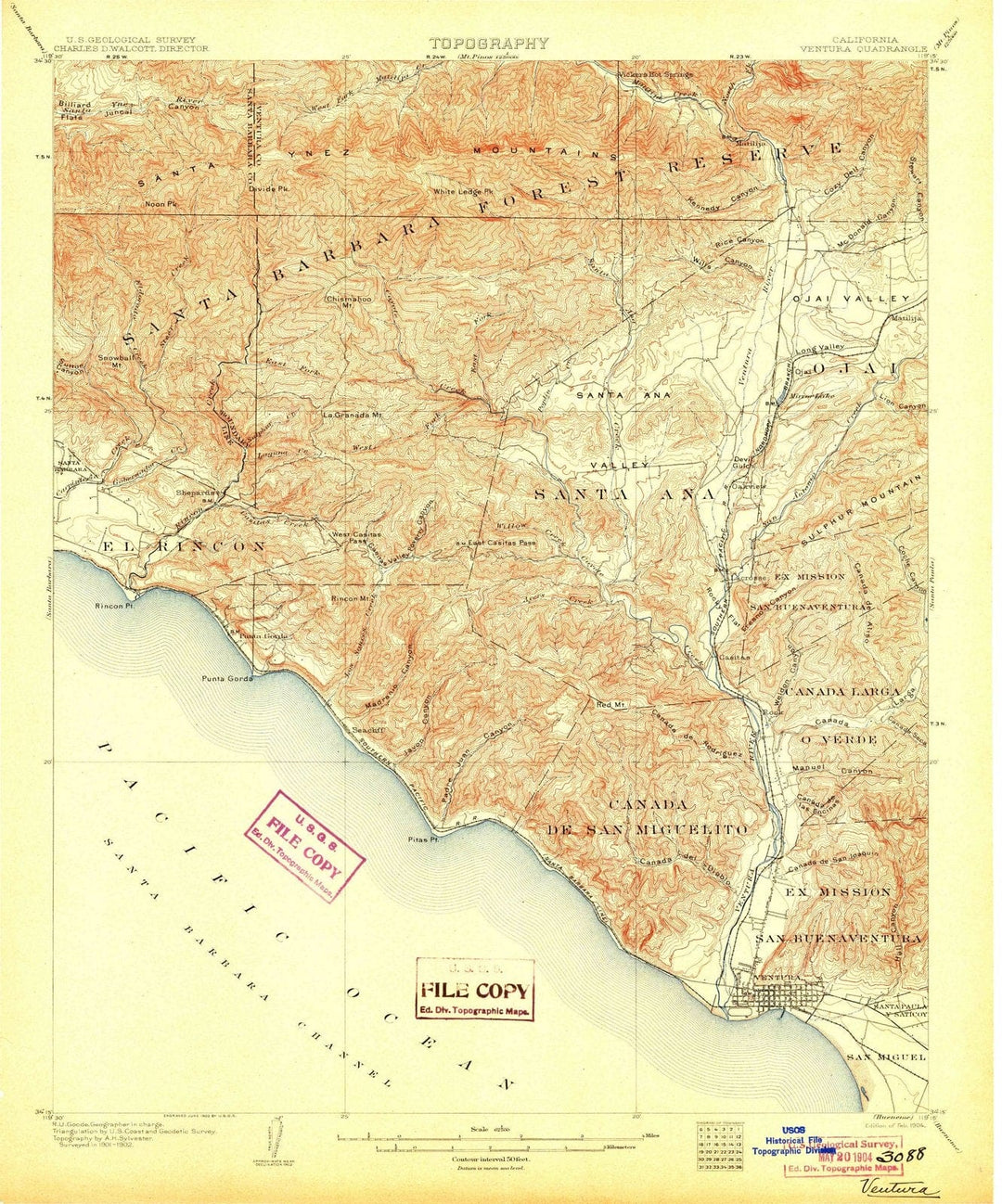 1904 Ventura, CA - California - USGS Topographic Map