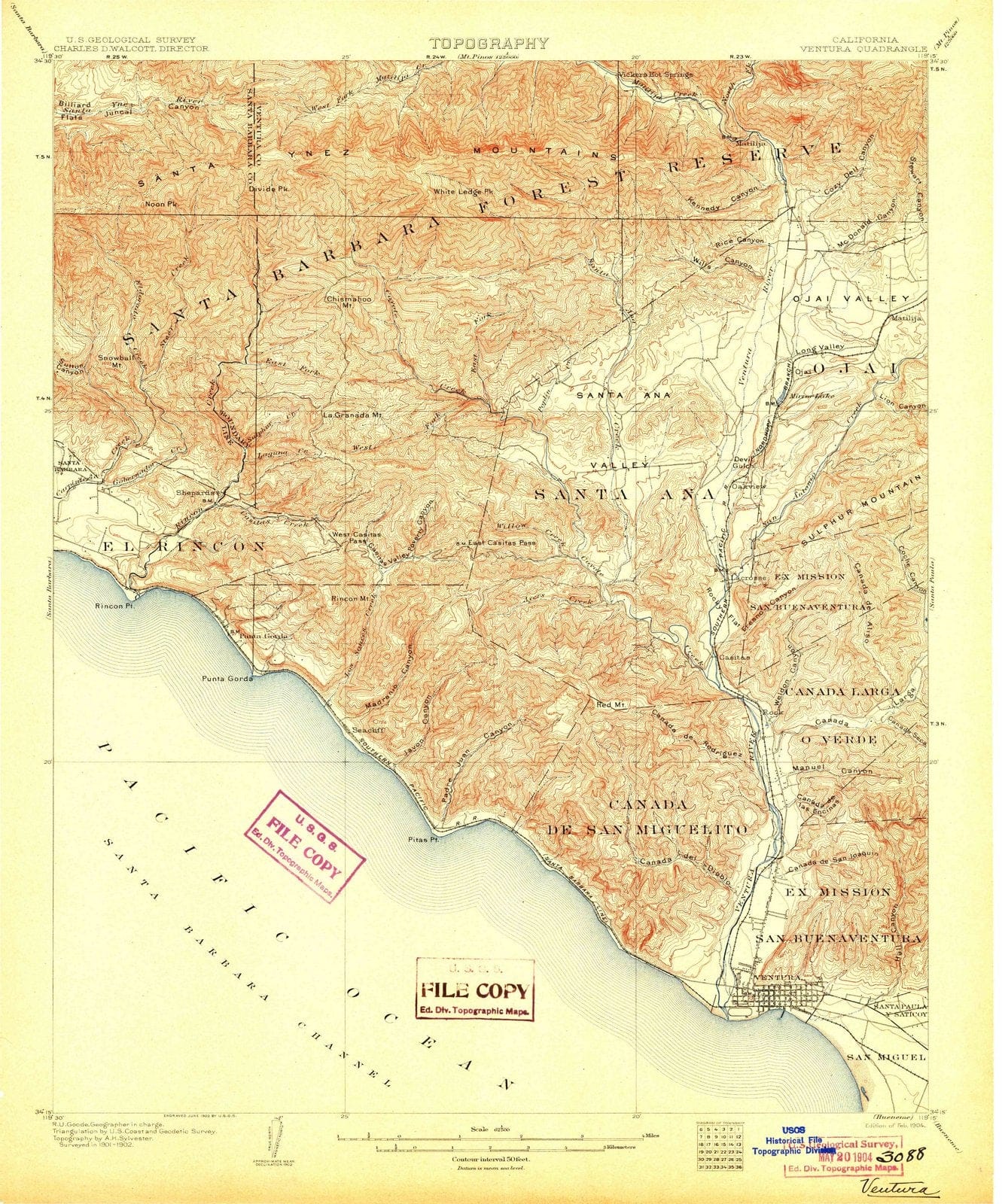 1904 Ventura, CA - California - USGS Topographic Map