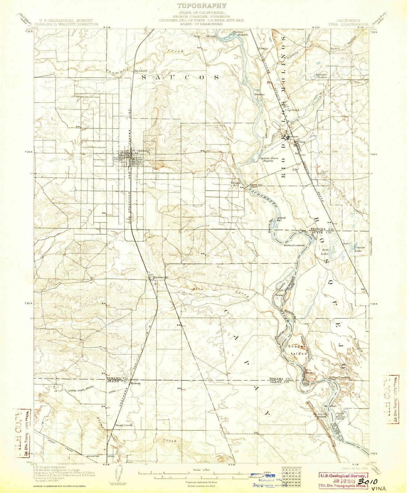 1904 Vina, CA - California - USGS Topographic Map