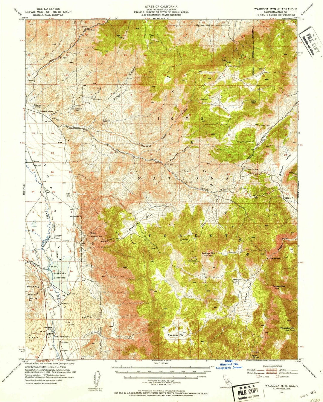 1951 Waucoba MTN, CA - California - USGS Topographic Map
