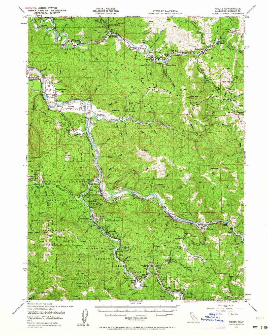 1949 Weott, CA - California - USGS Topographic Map