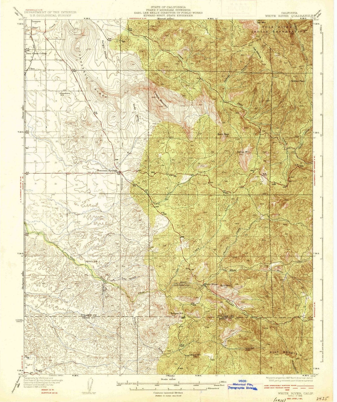 1936 White River, CA - California - USGS Topographic Map