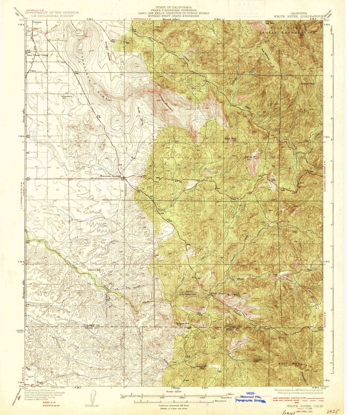 1936 White River, CA - California - USGS Topographic Map