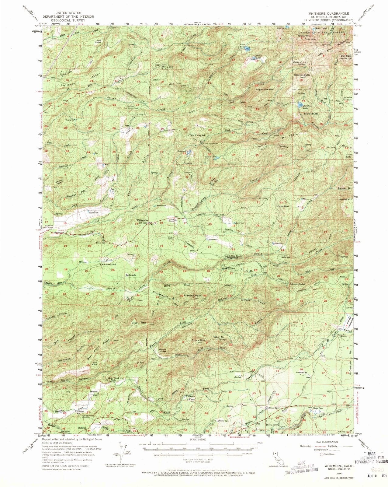 1956 Whitmore, CA - California - USGS Topographic Map
