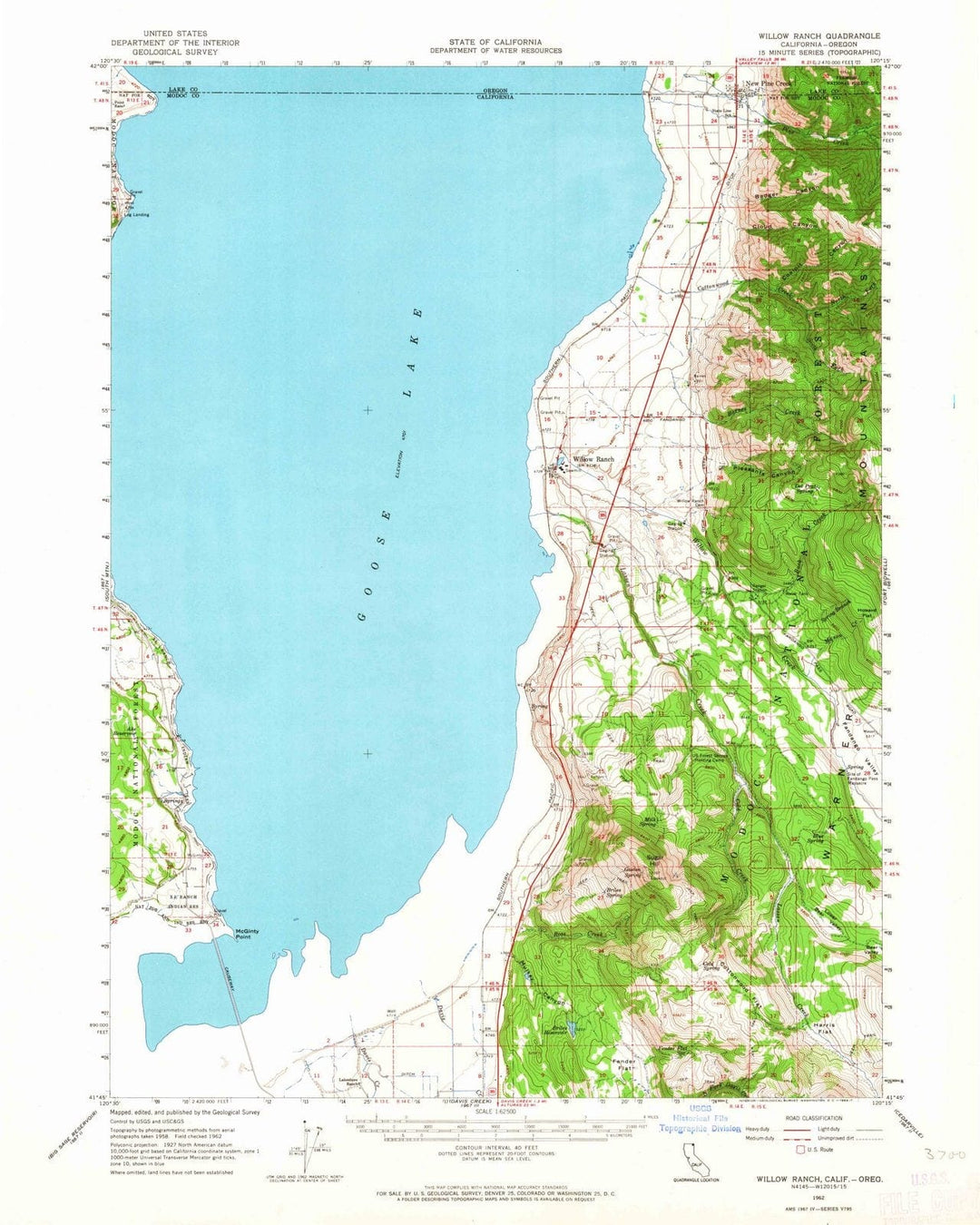 1962 Willow Ranch, CA - California - USGS Topographic Map