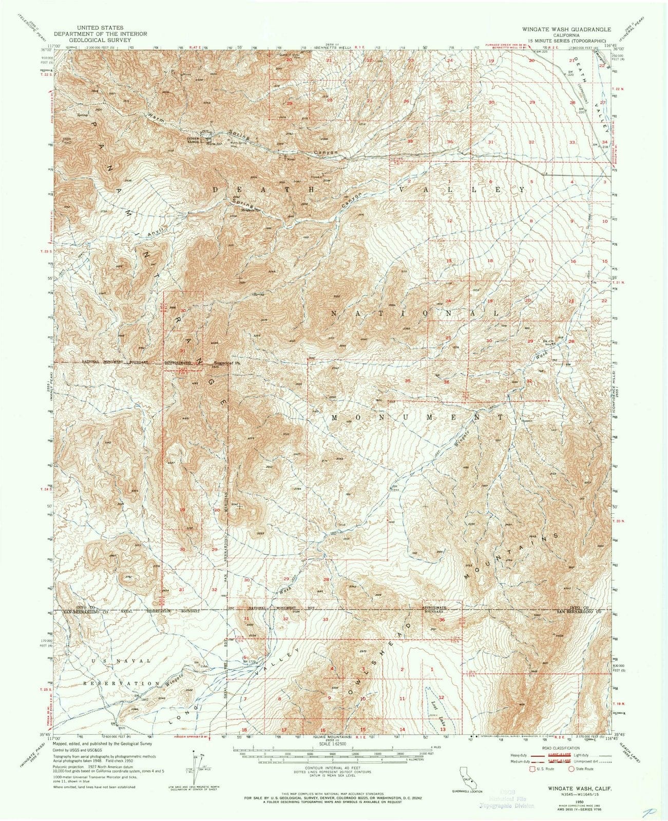 1950 Wingate Wash, CA - California - USGS Topographic Map