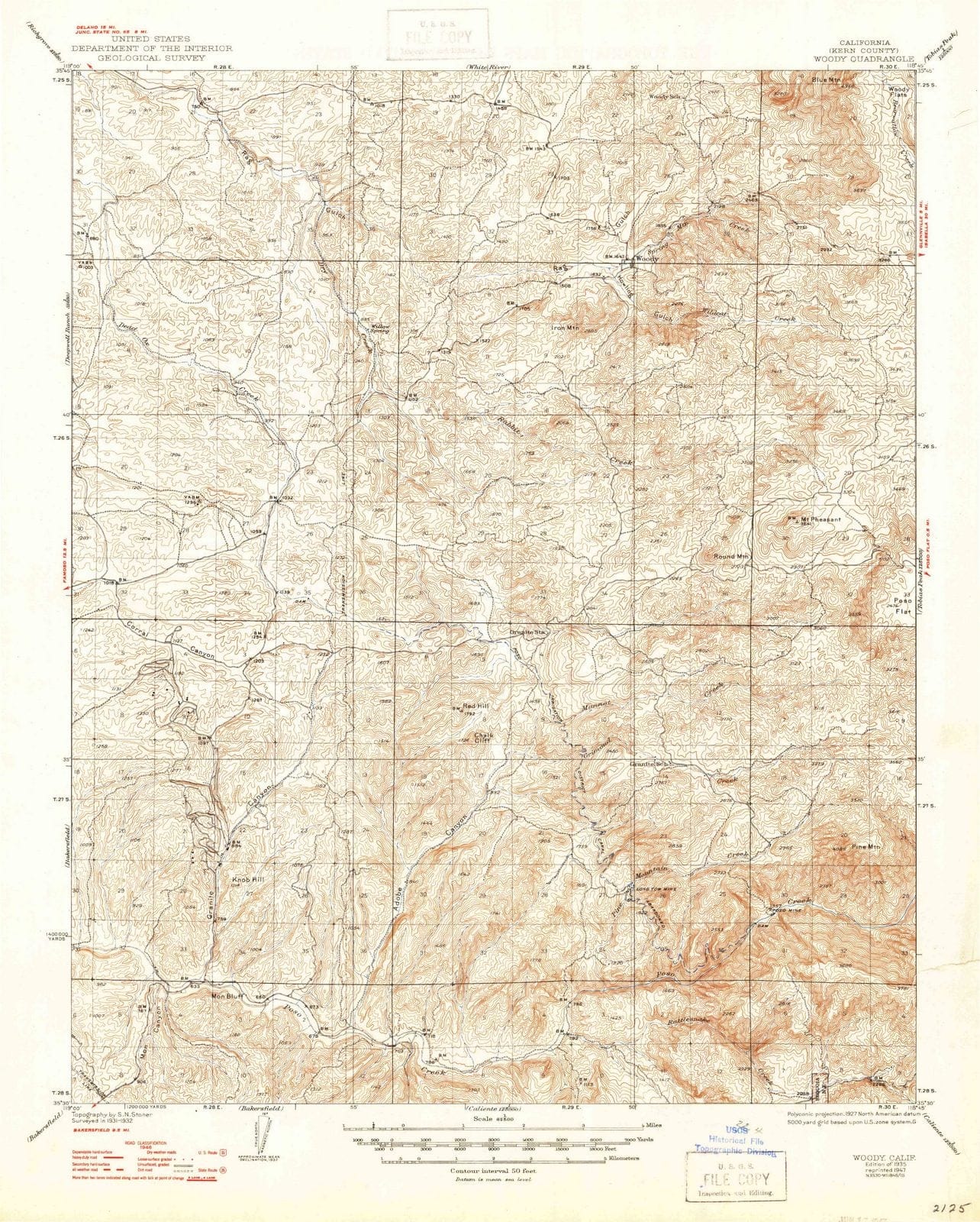 1932 Woody, CA - California - USGS Topographic Map