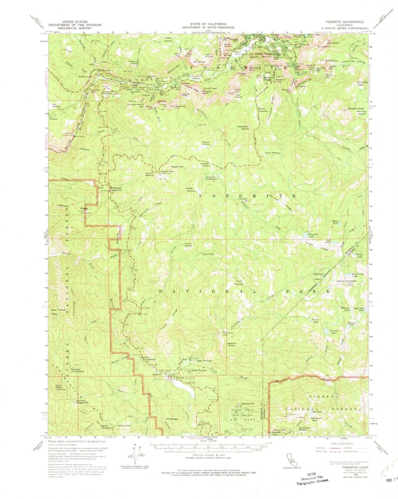1956 Yosemite, CA - California - USGS Topographic Map