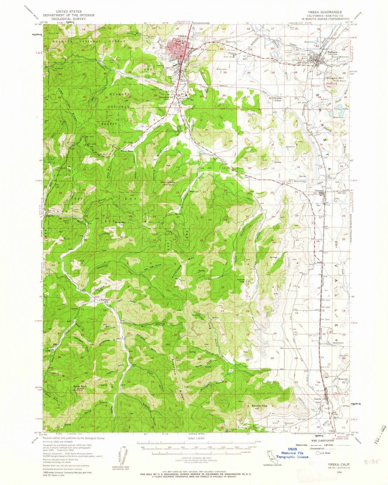 1954 Yreka, CA - California - USGS Topographic Map