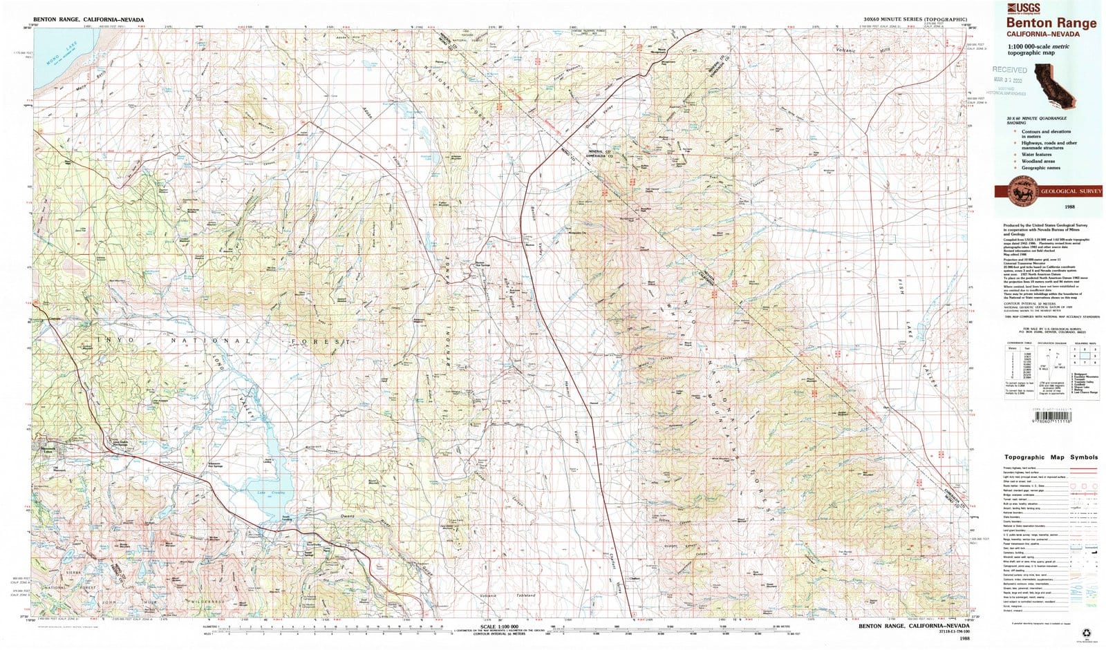 1988 Benton Range, CA - California - USGS Topographic Map