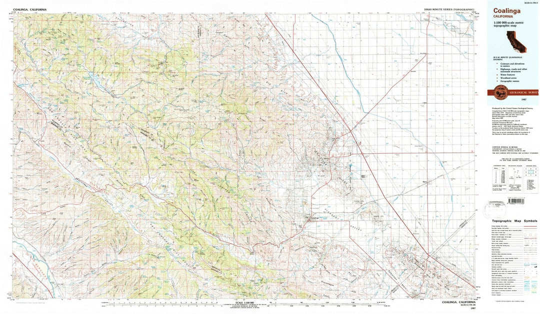 1987 Coalinga, CA - California - USGS Topographic Map