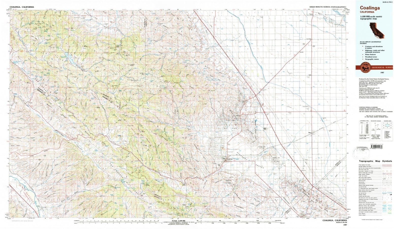 1987 Coalinga, CA - California - USGS Topographic Map