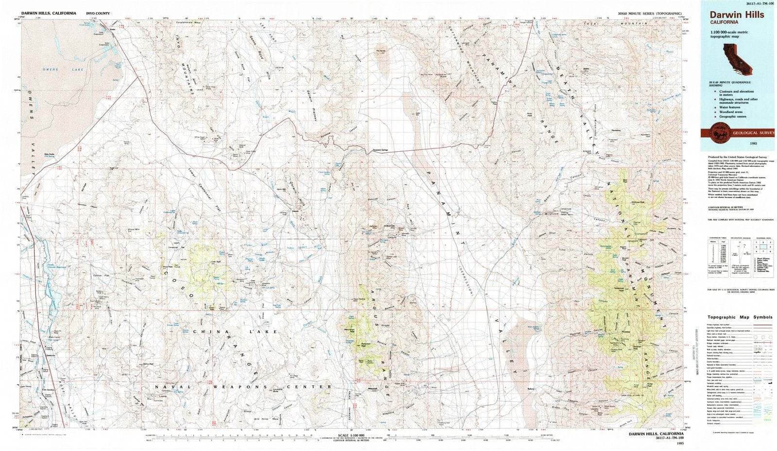 1985 Darwin Hills, CA - California - USGS Topographic Map