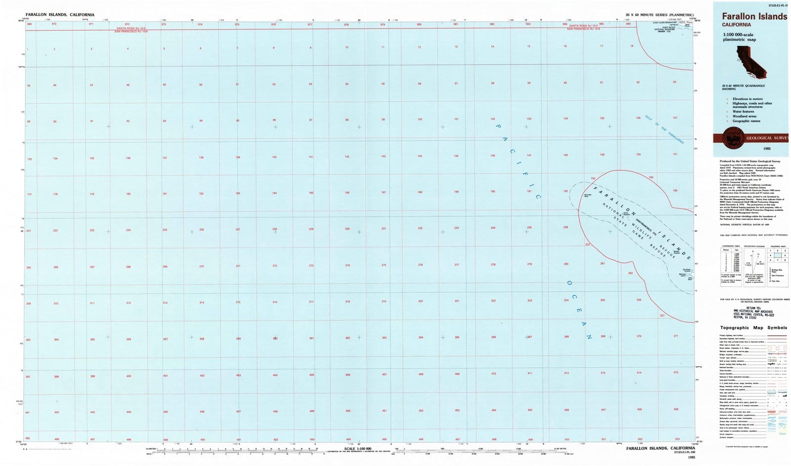 1985 Farallon Islands, CA - California - USGS Topographic Map