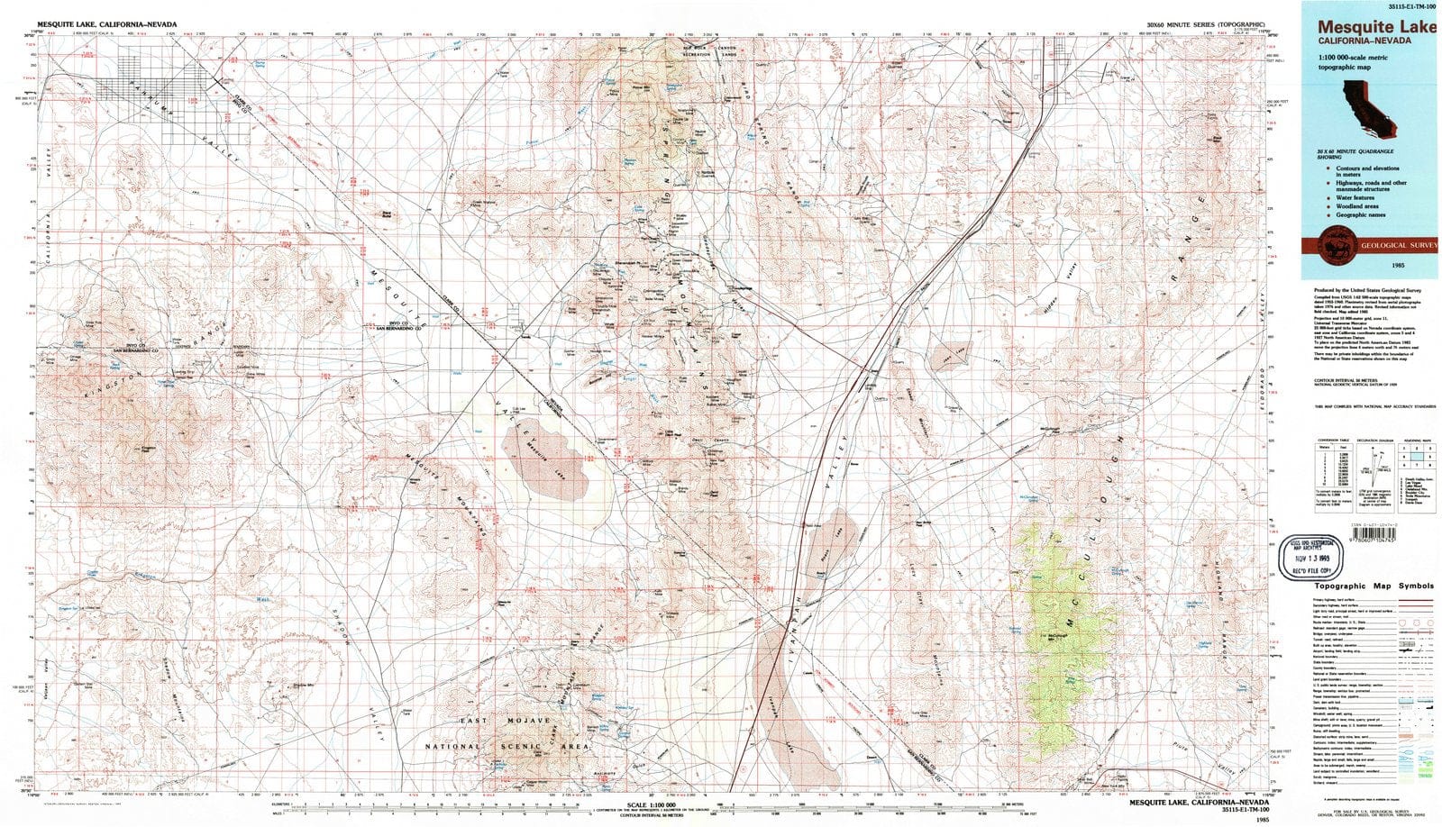 1985 Mesquite Lake, CA - California - USGS Topographic Map