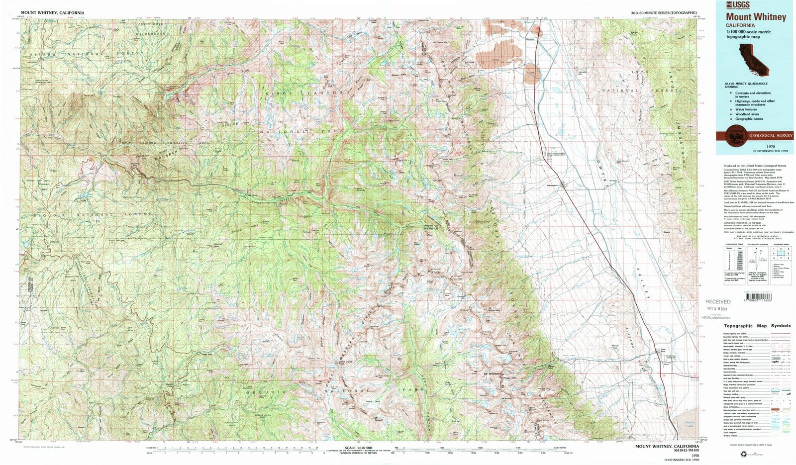 1978 Mount Whitney, CA - California - USGS Topographic Map