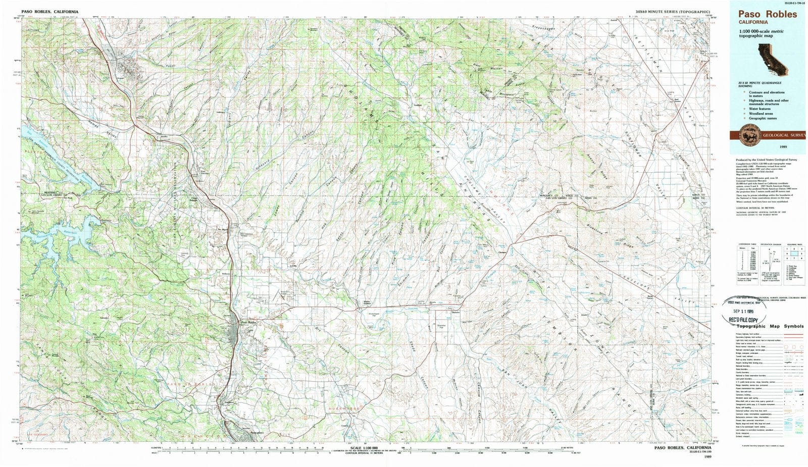 1989 Paso Robles, CA - California - USGS Topographic Map