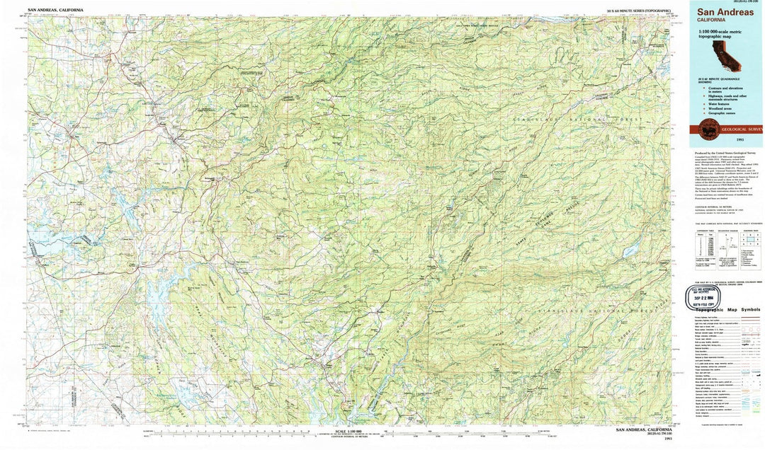 1993 San Andreas, CA - California - USGS Topographic Map