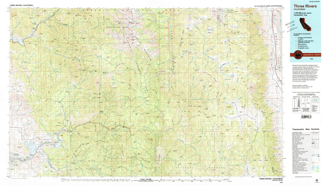 1978 Three Rivers, CA - California - USGS Topographic Map