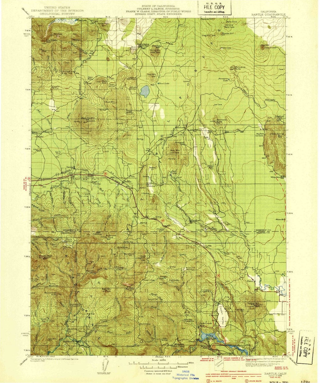 1939 Bartle, CA - California - USGS Topographic Map