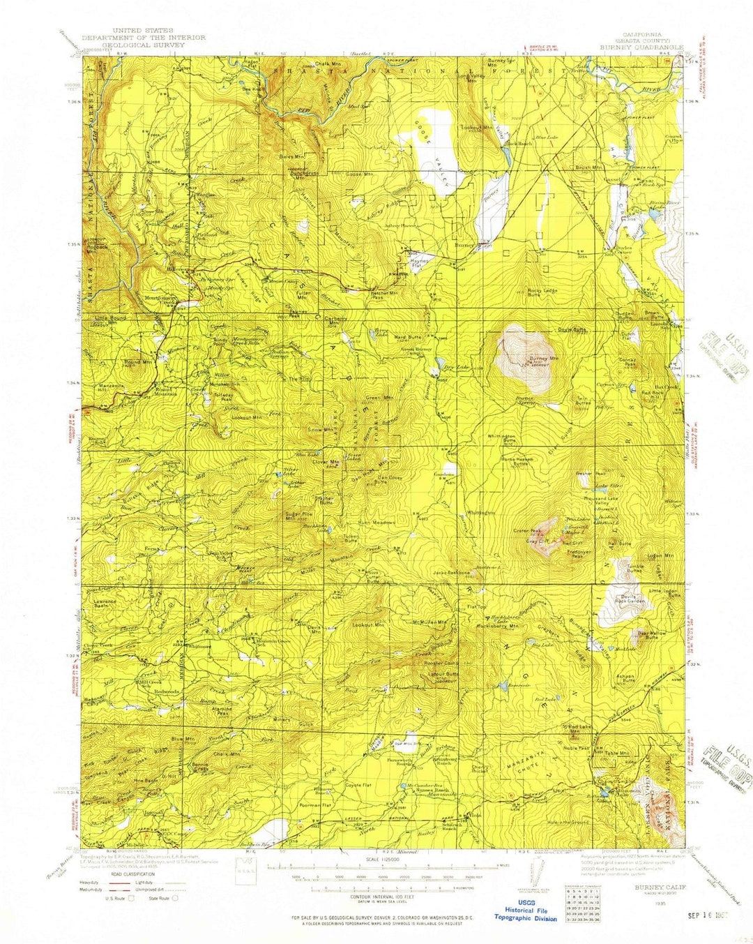 1935 Burney, CA - California - USGS Topographic Map