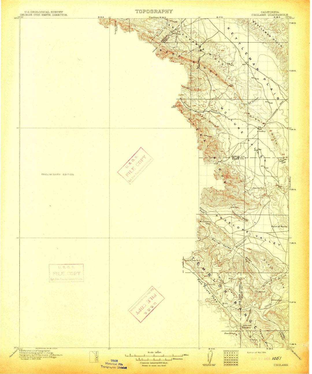 1914 Cholame, CA - California - USGS Topographic Map