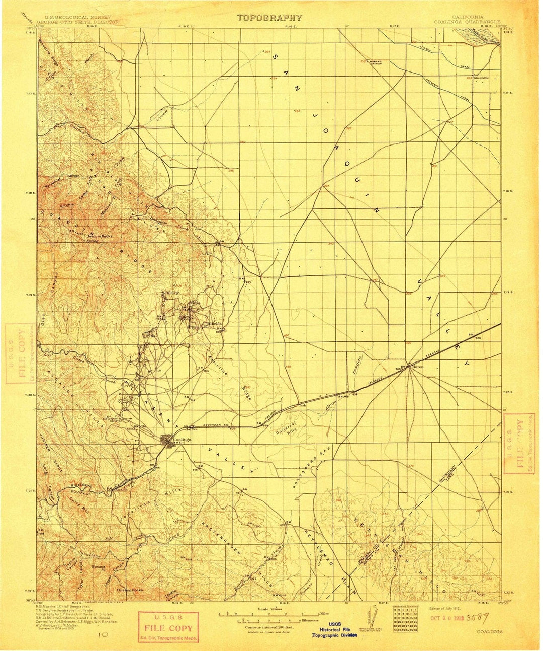 1912 Coalinga, CA - California - USGS Topographic Map