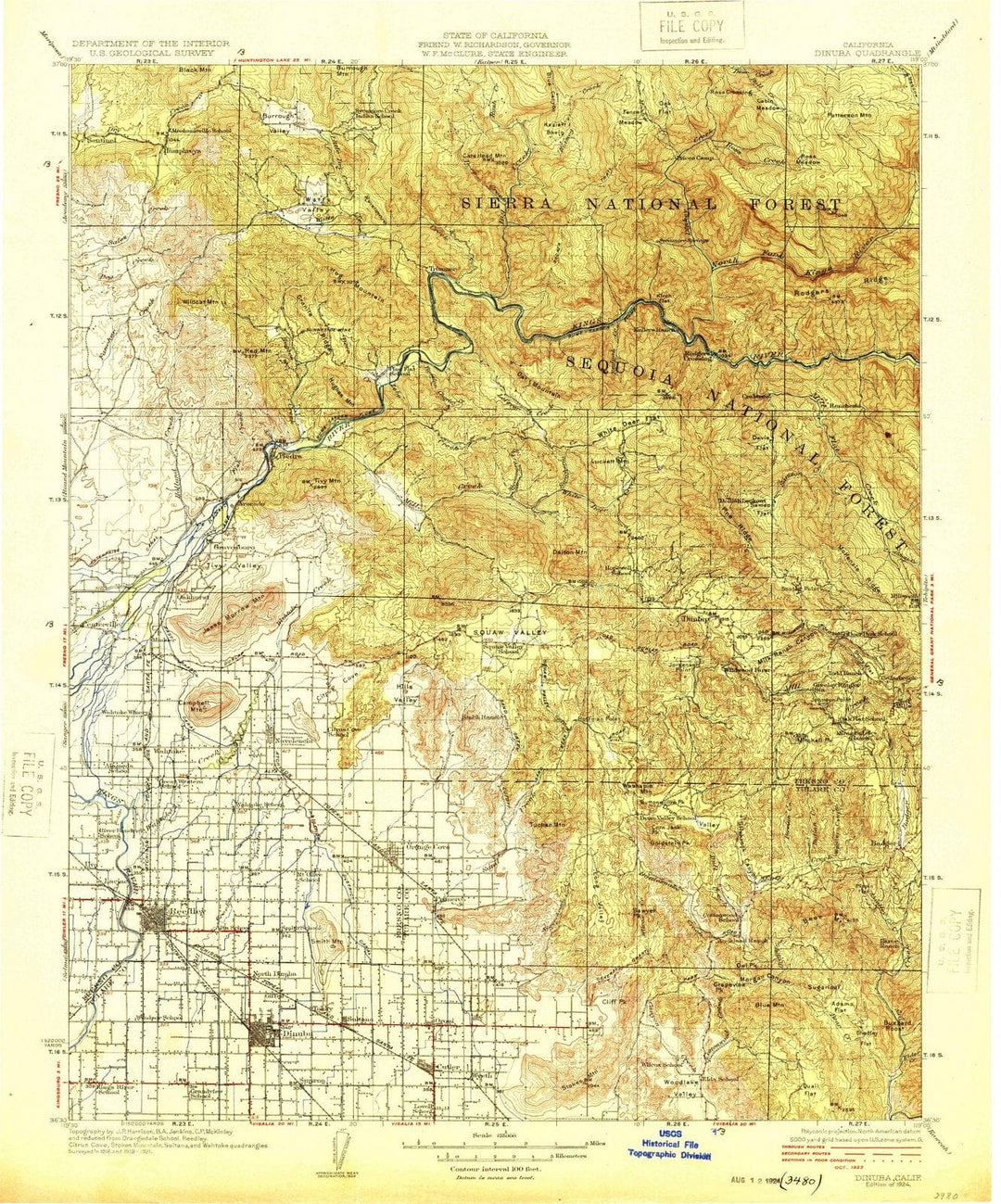 1924 Dinuba, CA - California - USGS Topographic Map