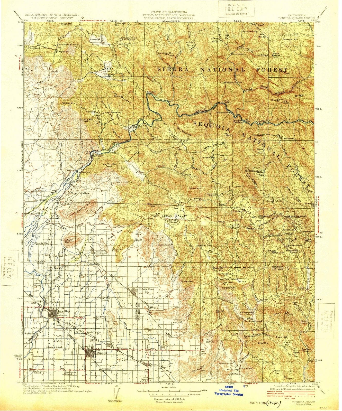 1924 Dinuba, CA - California - USGS Topographic Map