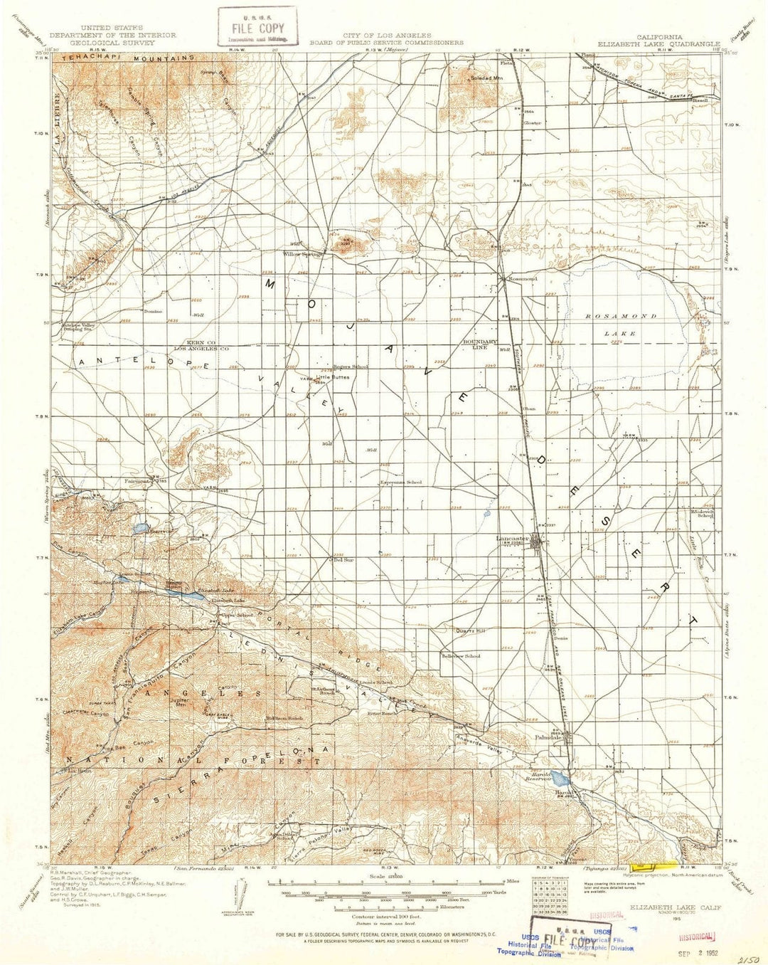 1915 Elizabeth Lake, CA - California - USGS Topographic Map