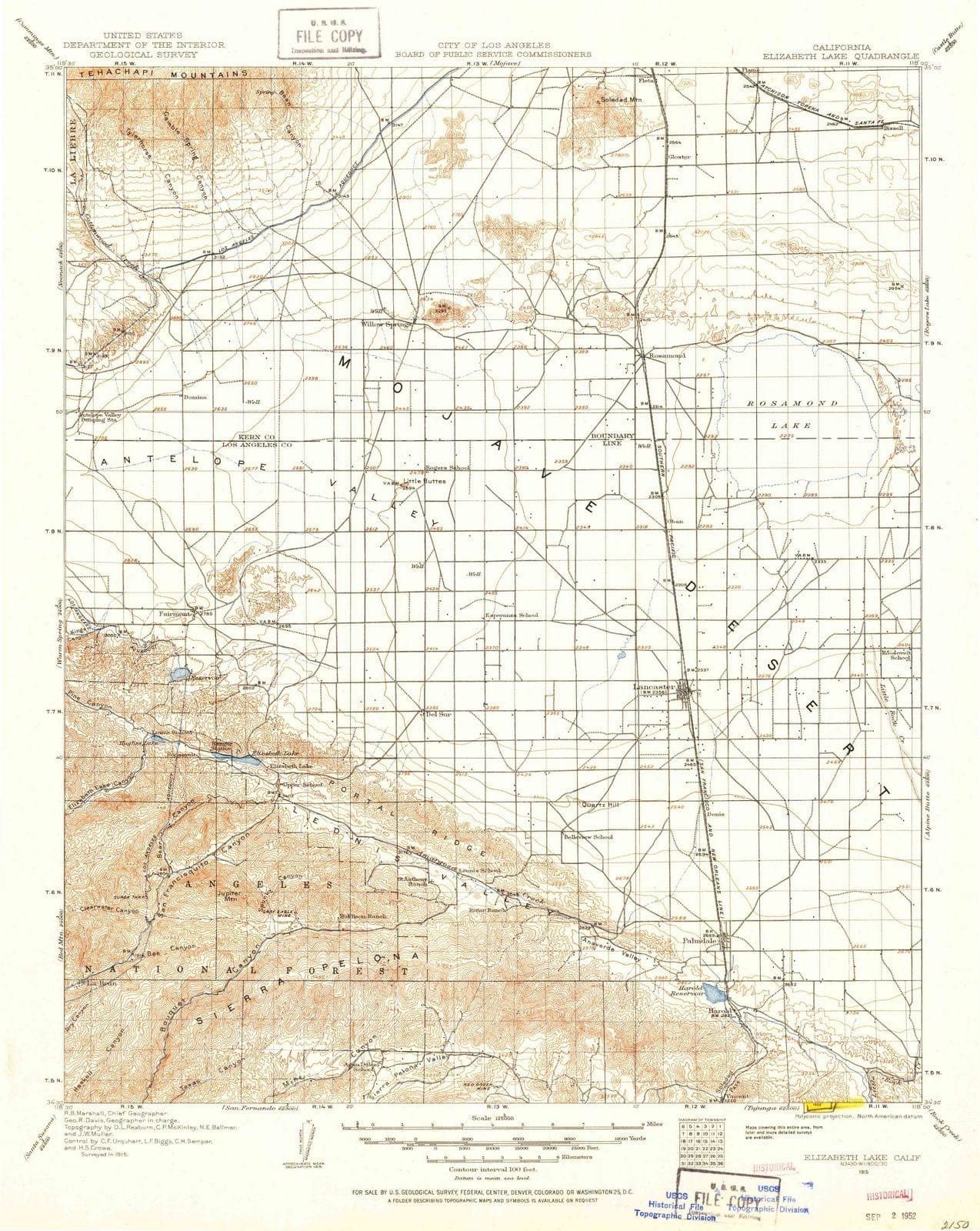 1915 Elizabeth Lake, CA - California - USGS Topographic Map