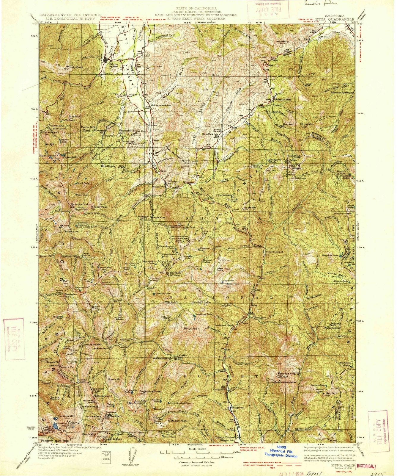 1934 Etna, CA - California - USGS Topographic Map