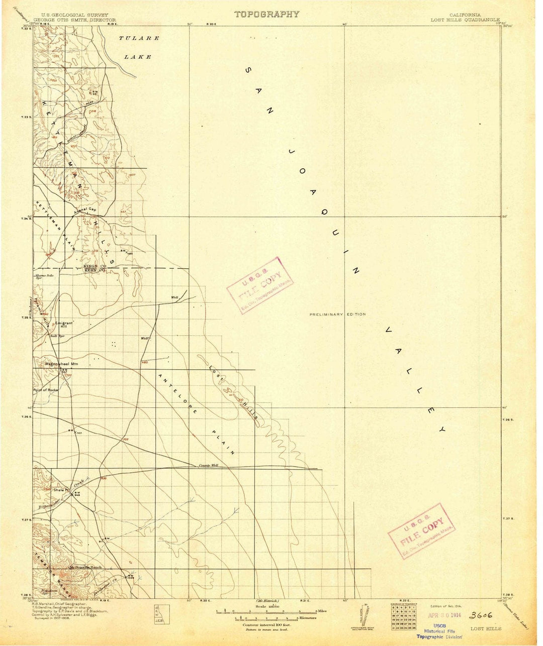 1914 Lost Hills, CA - California - USGS Topographic Map