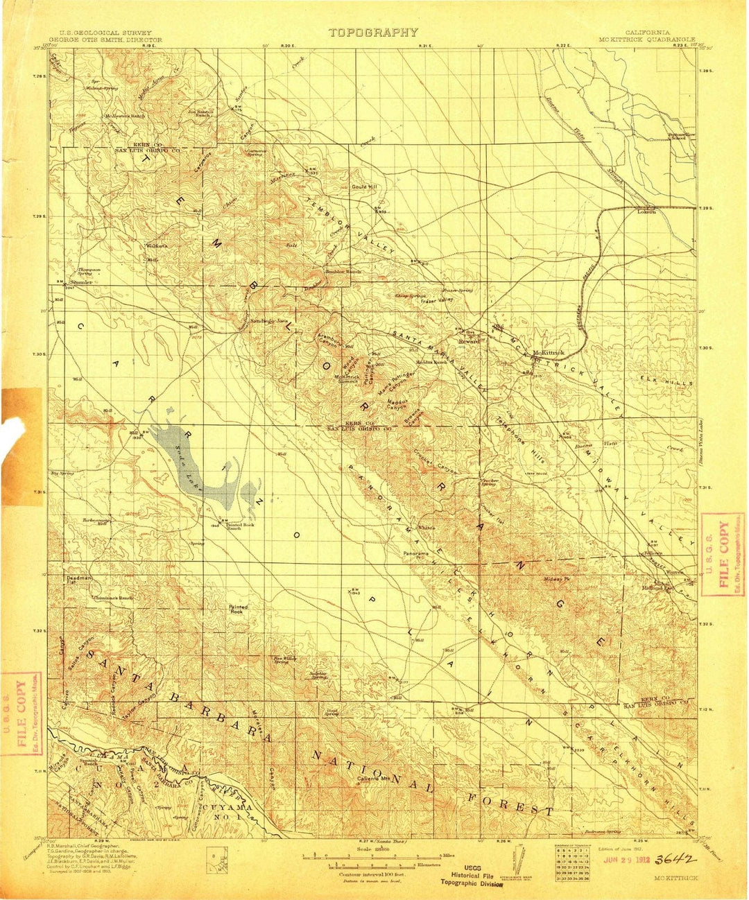 1912 McKittrick, CA - California - USGS Topographic Map