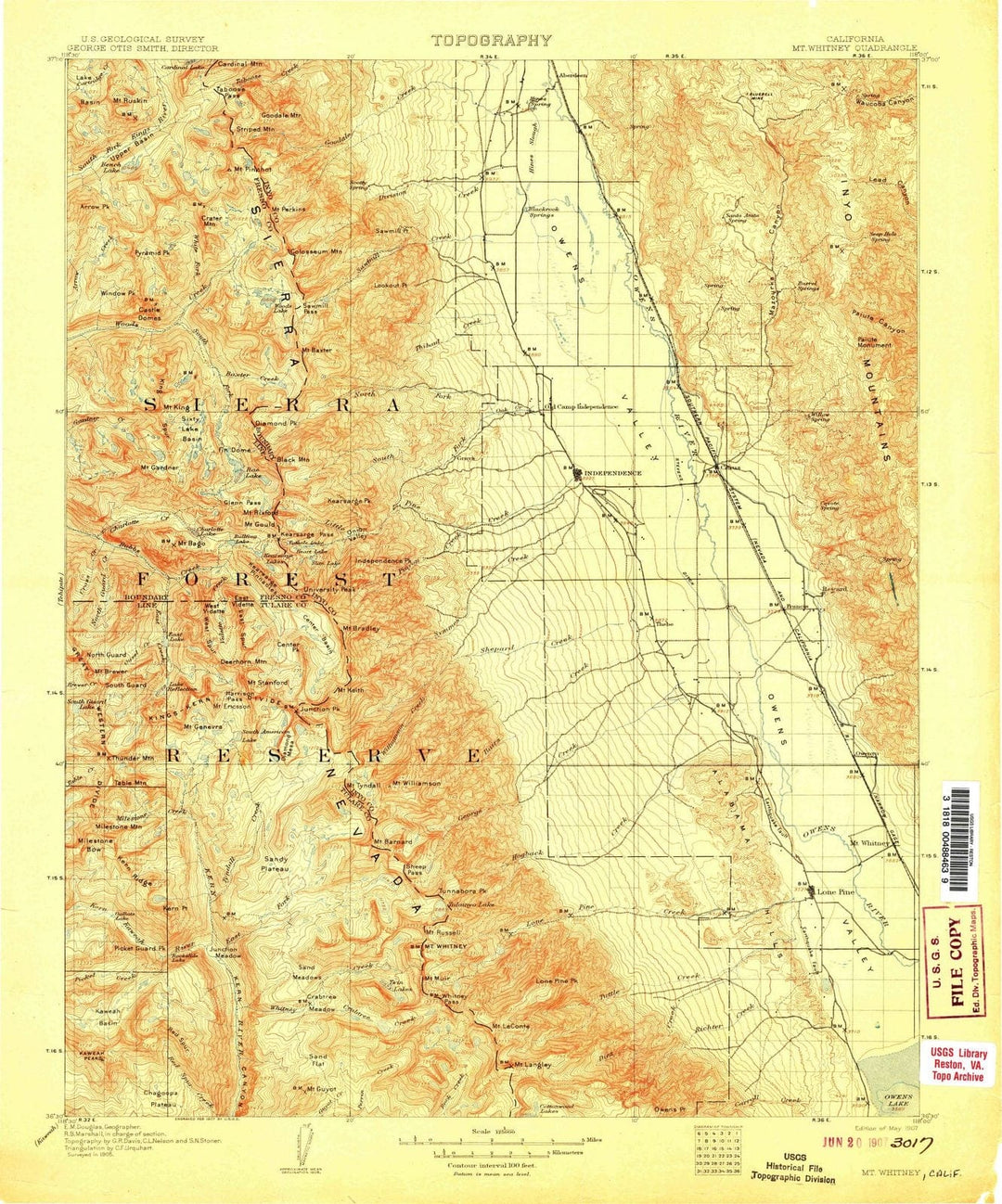 1907 Mt. Whitney, CA - California - USGS Topographic Map