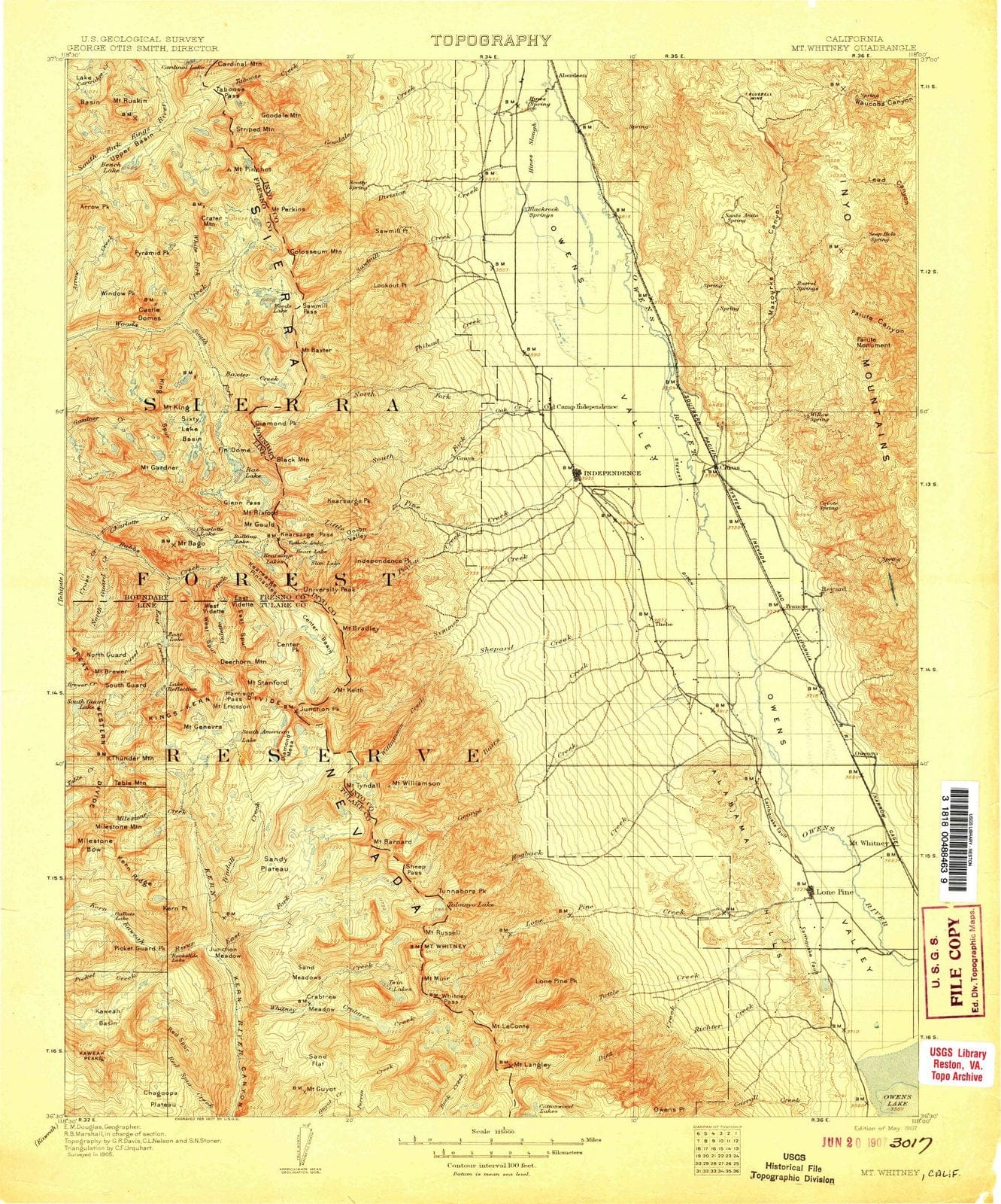 1907 Mt. Whitney, CA - California - USGS Topographic Map
