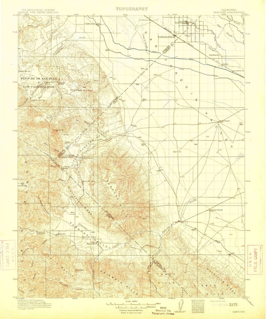 1913 Panoche, CA - California - USGS Topographic Map