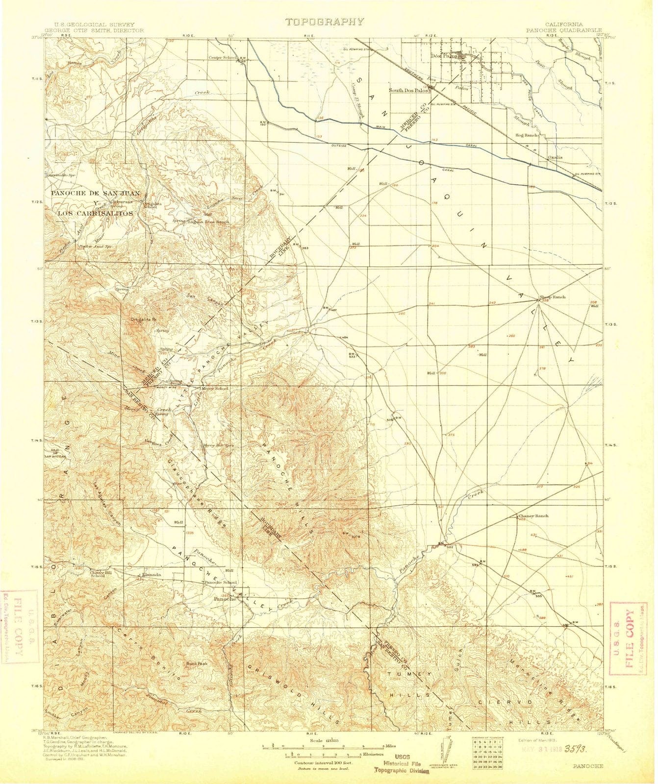 1913 Panoche, CA - California - USGS Topographic Map
