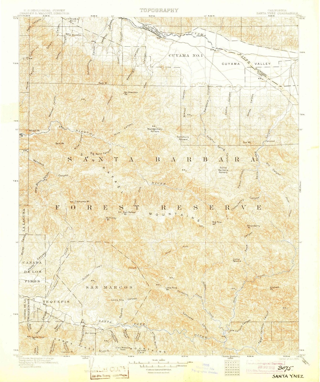1905 Santa Ynez, CA - California - USGS Topographic Map