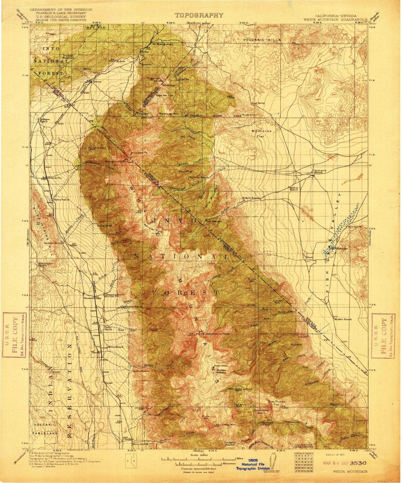 1917 White Mountain, CA - California - USGS Topographic Map
