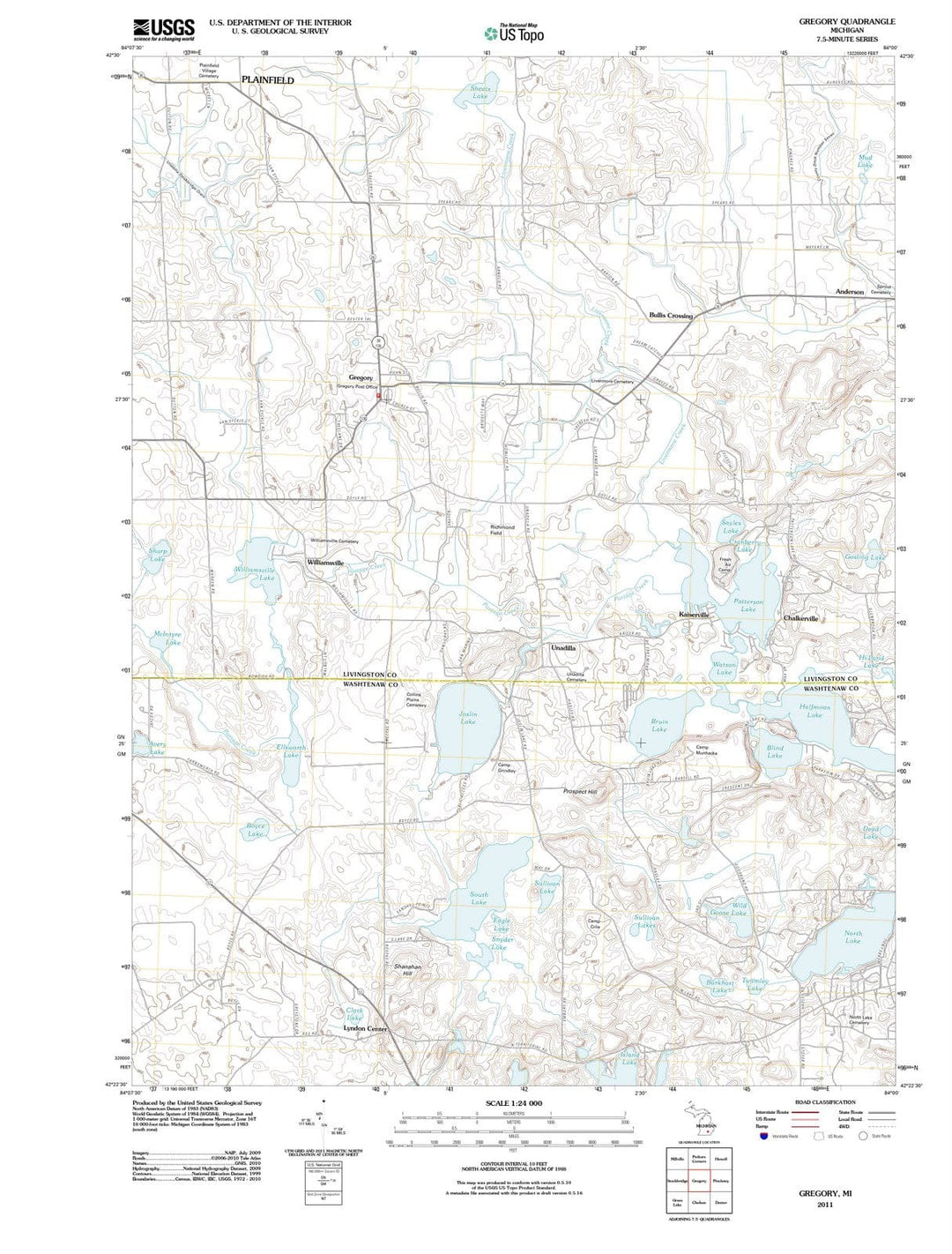 2011 Gregory, MI - Michigan - USGS Topographic Map