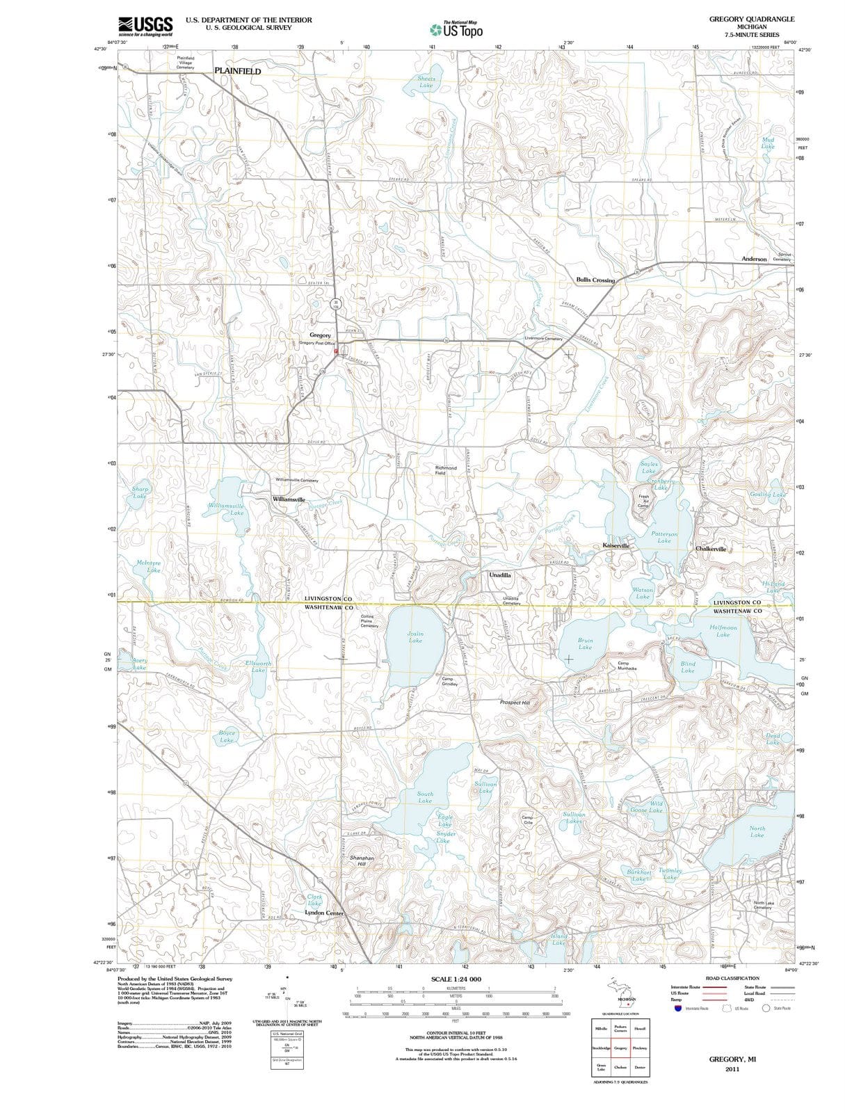 2011 Gregory, MI - Michigan - USGS Topographic Map