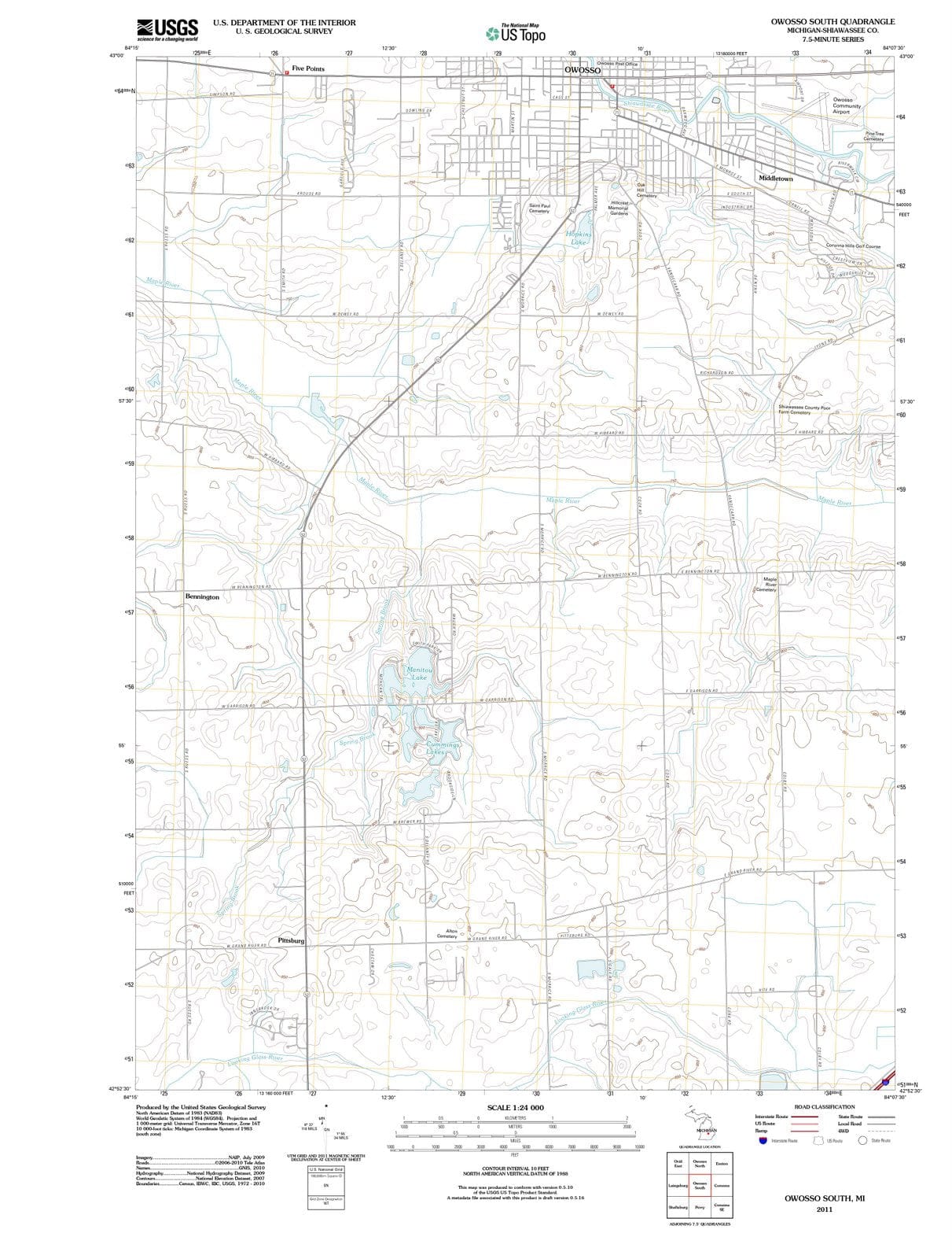2011 Owosso South, MI - Michigan - USGS Topographic Map