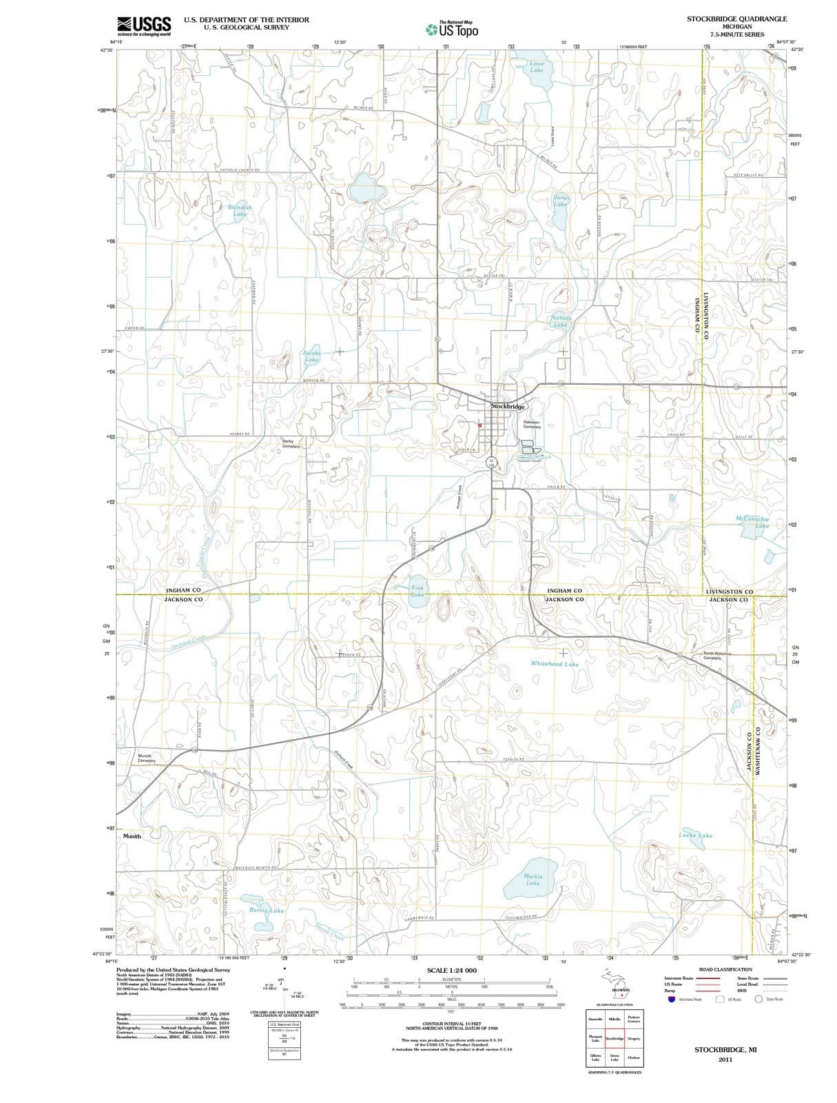 2011 Stockbridge, MI - Michigan - USGS Topographic Map